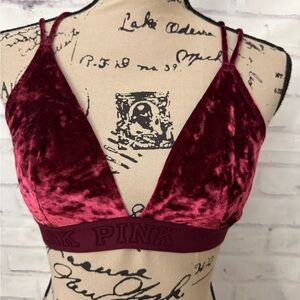 PINK‎ Victoria’s Secret Size Med Velvet Bralette Wire Free Maroon Strappy Velour